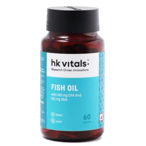 HealthKart HK Vitals Fish Oil 1000mg with 180mg EPA and 120mg DHA, 60 capsules