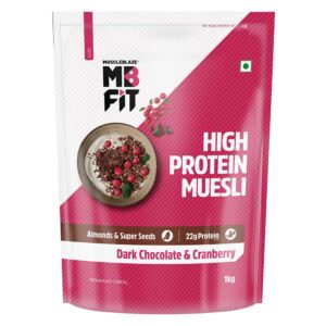 MuscleBlaze High Protein Muesli, 1 kg, Dark Chocolate & Cranberry