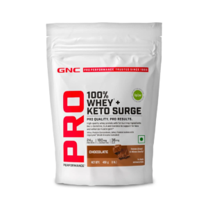 GNC Pro Performance 100% Whey Keto Surge - 450 gm (0.99 Lb), Chocolate