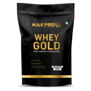 Nakpro Gold 100% Whey Protein Concentrate Supplement Powder - 1 Kg (2.2 Lb), Unflavoured
