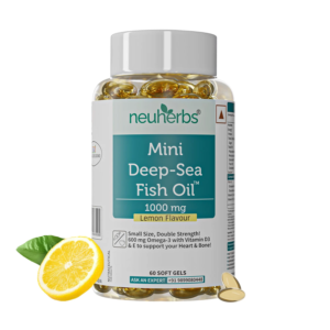 euherbs Mini Deep Sea Omega 3 Fish Oil 1000mg With Vitamin D3 & E - Lemon Flavour, 60 Softgels