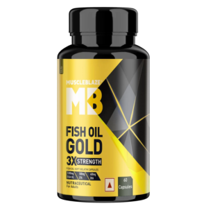 MuscleBlaze Omega 3 Fish Oil Gold 1250mg - Triple Strength Formula (560mg EPA & 400mg DHA) - 60 Caps